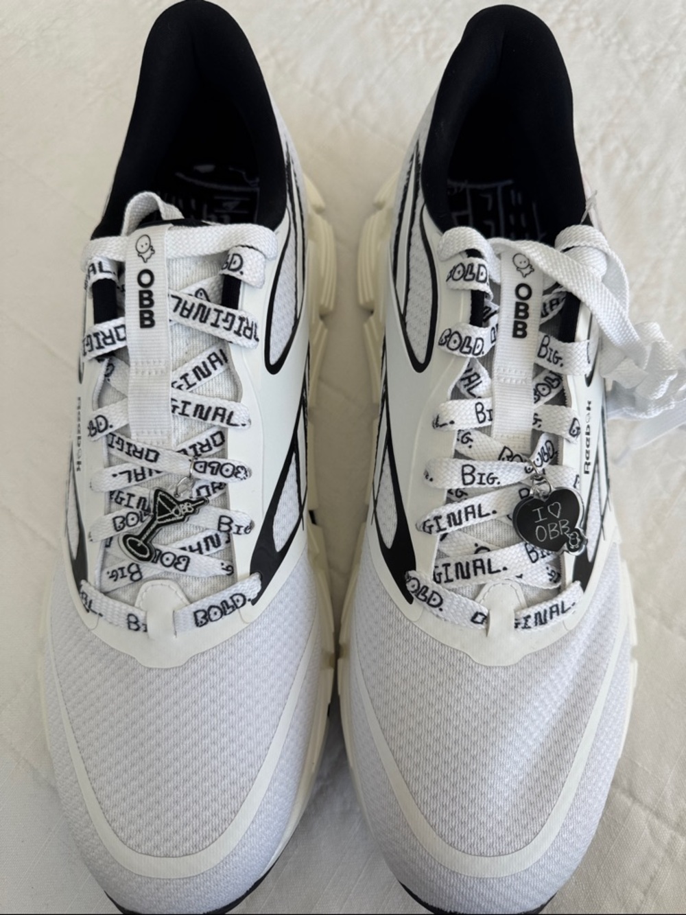 Reebok custom OBB White and Black Sneakers, Men’s Size 14